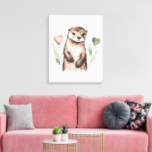 Schattige otter met hart Planten Canvas Afdruk (Insitu (Woonkamer))