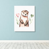 Schattige otter met hart Planten Canvas Afdruk (Insitu (Houten vloer))