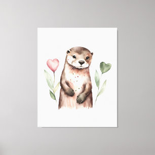 Schattige otter met hart Planten Canvas Afdruk