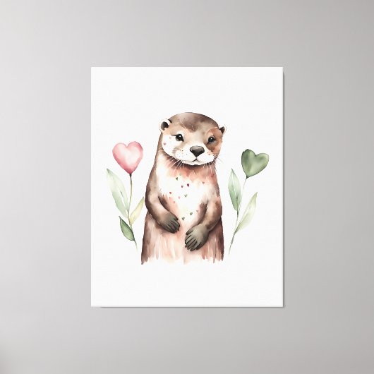 Schattige otter met hart Planten Canvas Afdruk (Voorkant)