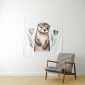 Schattige otter met hart Planten Wandkleed (In situ)