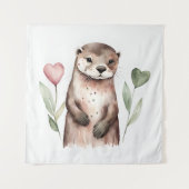 Schattige otter met hart Planten Wandkleed (Voorkant)