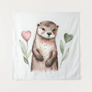 Schattige otter met hart Planten Wandkleed