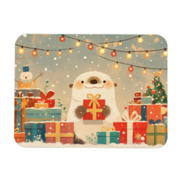 Schattige Otter met Kerstcadeaus Magneet