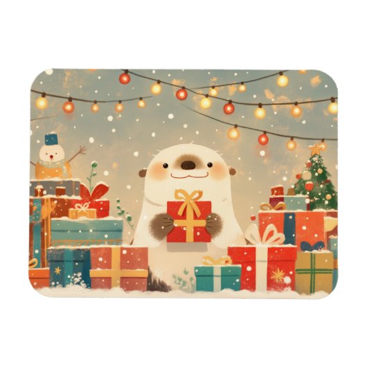 Schattige Otter met Kerstcadeaus Magneet (Horizontaal)