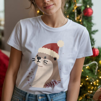 Schattige otter met kerstmuts, Holiday Animal Tri-Blend Shirt