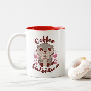 Schattige otter met koffie en roze hartjes tweekleurige koffiemok
