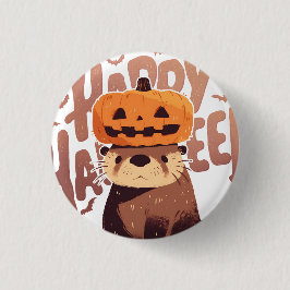 Schattige otter met pompoen Pet - Happy Halloween Ronde Button 3,2 Cm