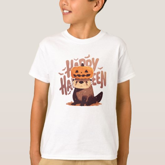 Schattige otter met pompoen Pet - Happy Halloween T-shirt (Voorkant)