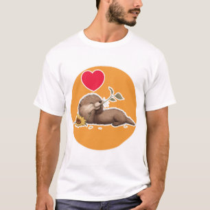 Schattige Otter met Pretbloem T-shirt