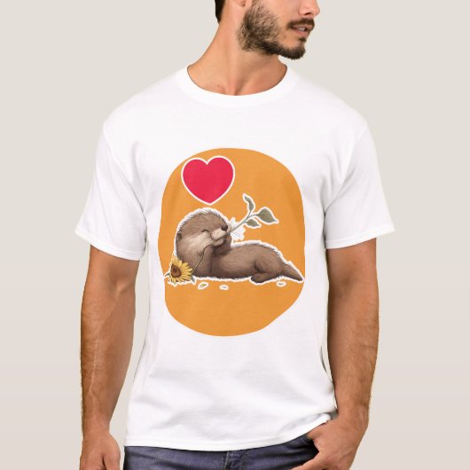 Schattige Otter met Pretbloem T-shirt (Voorkant)