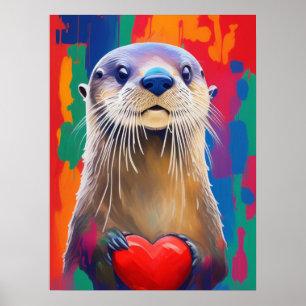 Schattige otter met rode hart Valentijnsdag Poster