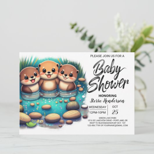Schattige Otter Online Baby shower Kaart (Staand voorkant)