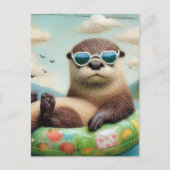 Schattige Otter op een Drijvende Ring Briefkaart (Voorkant)