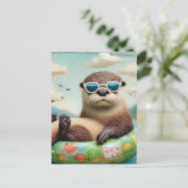 Schattige Otter op een Drijvende Ring Briefkaart (Staand voorkant)