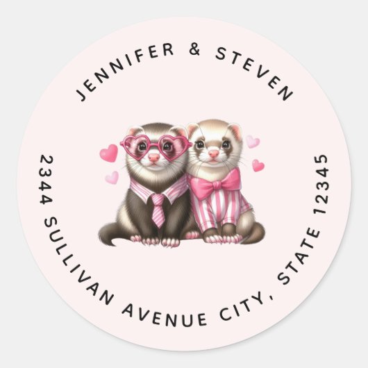 Schattige otter paar in liefde adres ronde sticker (Voorkant)