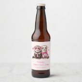 Schattige Otter Paar in Liefde Valentijnsdag Bier Etiket (Voorkant)