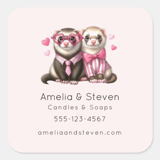 Schattige Otter Paar in Love Business Vierkante Sticker (Voorkant)
