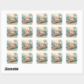 Schattige Otter Rustend op Holle Boomstam Vierkante Sticker (Vel)