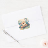 Schattige Otter Rustend op Holle Boomstam Vierkante Sticker (Envelop)