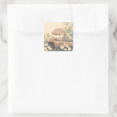 Schattige Otter Rustend op Holle Boomstam Vierkante Sticker (Tas)