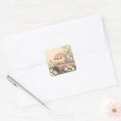Schattige Otter Rustend op Holle Boomstam Vierkante Sticker (Envelop)
