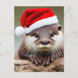 Schattige Otter Santa Hat Briefkaart