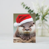 Schattige Otter Santa Hat Briefkaart (Staand voorkant)