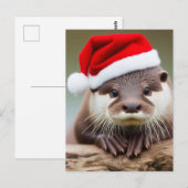 Schattige Otter Santa Hat Briefkaart (Voorkant / Achterkant)
