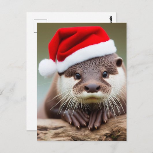 Schattige Otter Santa Hat Briefkaart (Voorkant / Achterkant)
