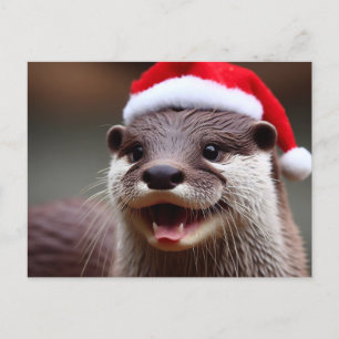 Schattige Otter Santa Hat Briefkaart