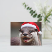 Schattige Otter Santa Hat Briefkaart (Staand voorkant)