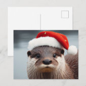 Schattige Otter Santa Hat Briefkaart (Voorkant / Achterkant)