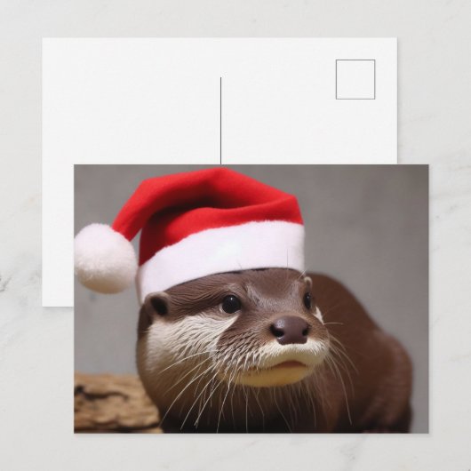 Schattige Otter Santa Hat Briefkaart (Voorkant / Achterkant)