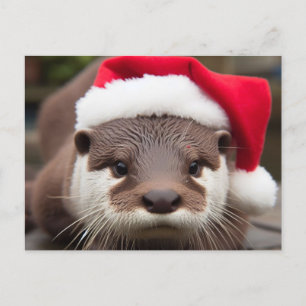 Schattige Otter Santa Hat Briefkaart