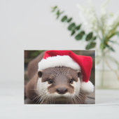 Schattige Otter Santa Hat Briefkaart (Staand voorkant)