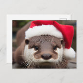 Schattige Otter Santa Hat Briefkaart (Voorkant / Achterkant)