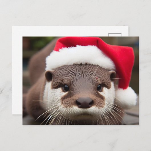 Schattige Otter Santa Hat Briefkaart (Voorkant / Achterkant)