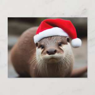 Schattige Otter Santa Hat Briefkaart