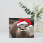 Schattige Otter Santa Hat Briefkaart (Staand voorkant)