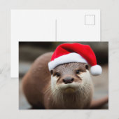 Schattige Otter Santa Hat Briefkaart (Voorkant / Achterkant)