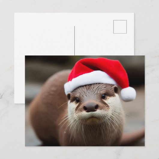 Schattige Otter Santa Hat Briefkaart (Voorkant / Achterkant)