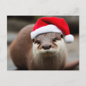 Schattige Otter Santa Hat Briefkaart (Voorkant)