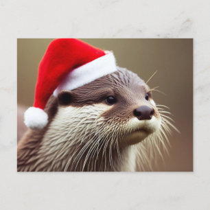 Schattige Otter Santa Hat Briefkaart