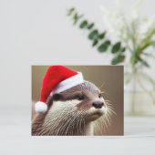 Schattige Otter Santa Hat Briefkaart (Staand voorkant)