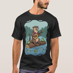 Schattige Otter Speelt Mandoline Rivier Vrienden T-shirt