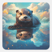 Schattige otter vierkante sticker (Voorkant)