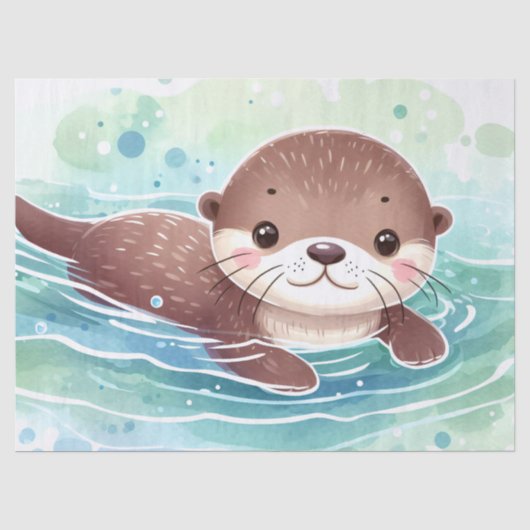 Schattige Otter Watercolor Decoupage Tissuepapier (Voorkant)