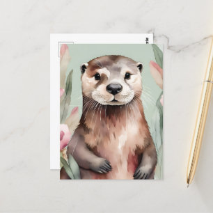 Schattige Otter Waterverf Briefkaart
