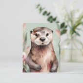 Schattige Otter Waterverf Briefkaart (Staand voorkant)
